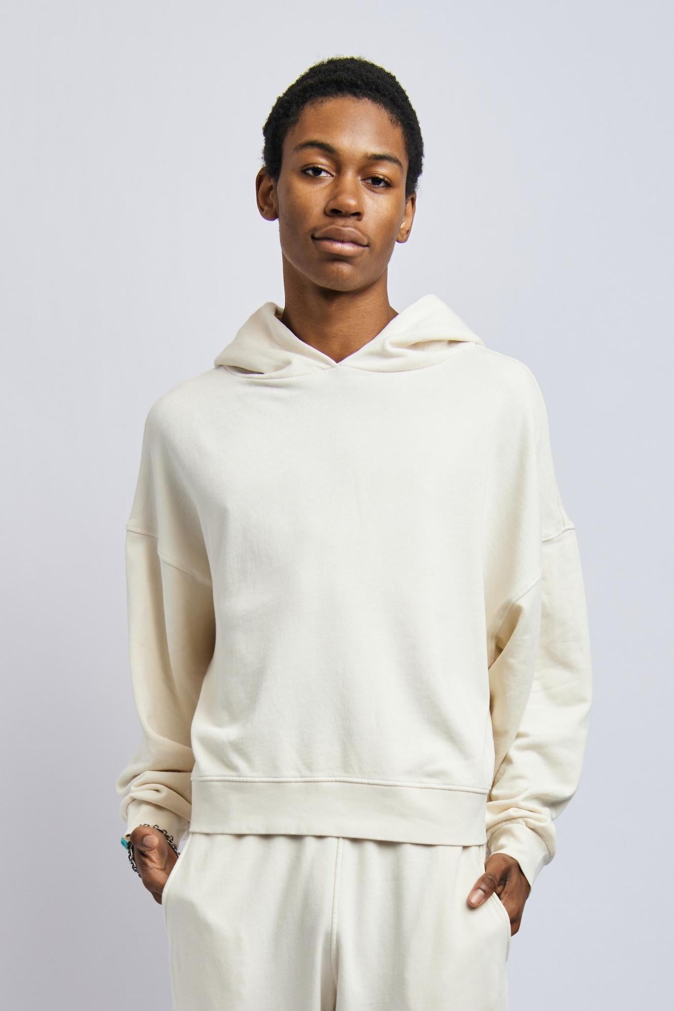 Men's Organic Cropped Hoodie, Alabaster White