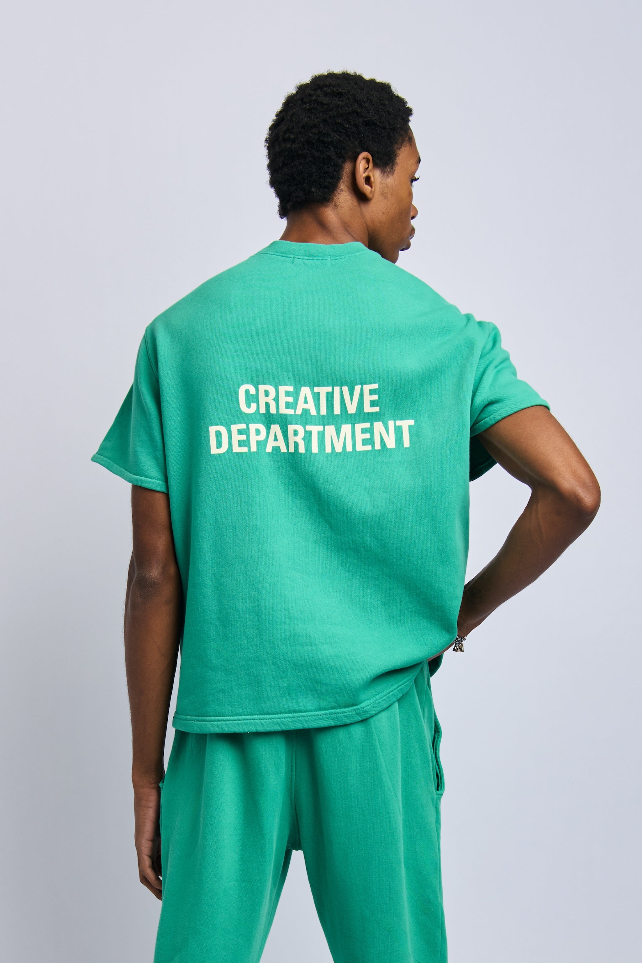 Organic Creative Dept Print Fleece Tee, Digital Green