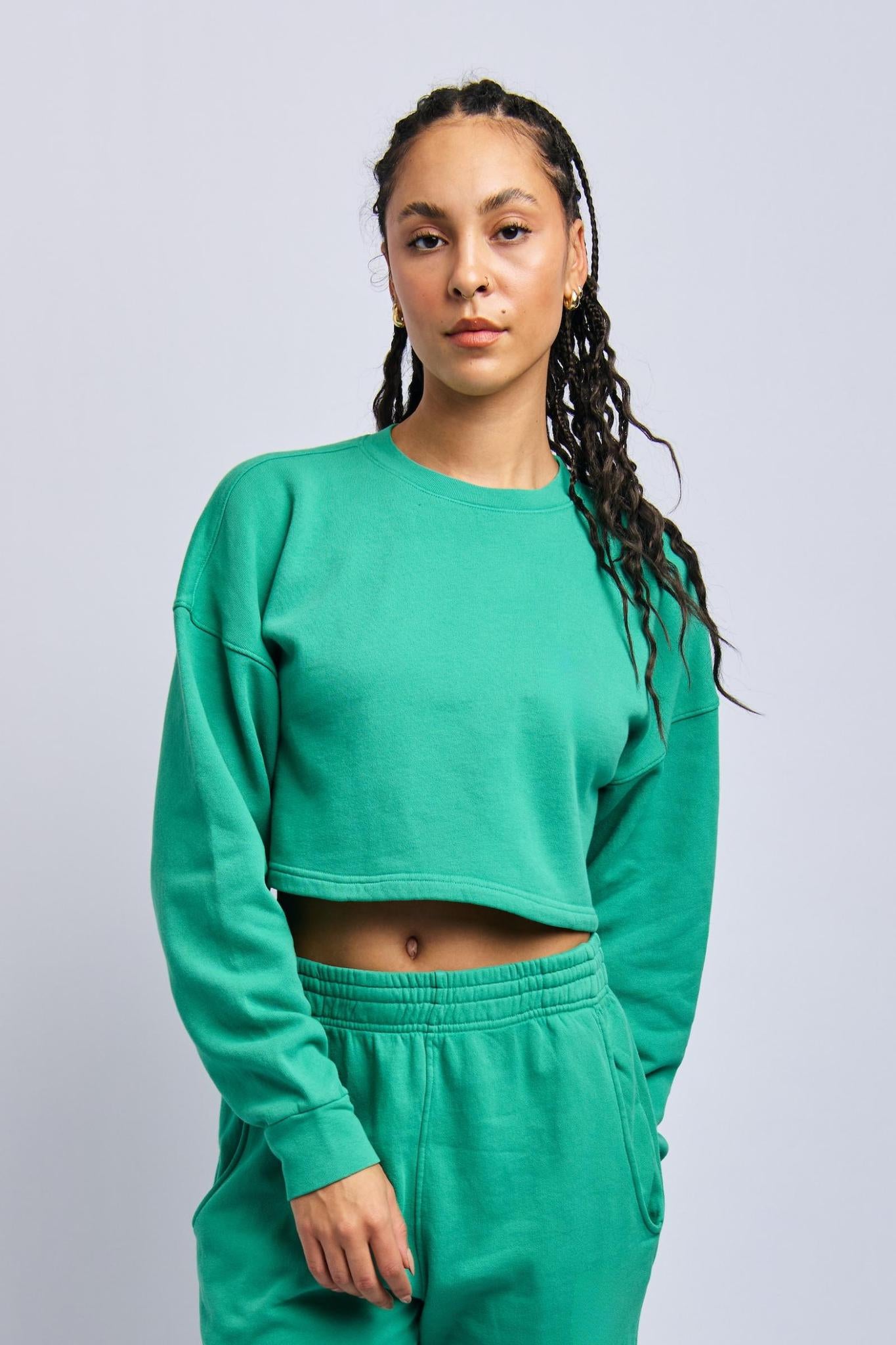 Organic Cropped Sweatshirt, Digital Green