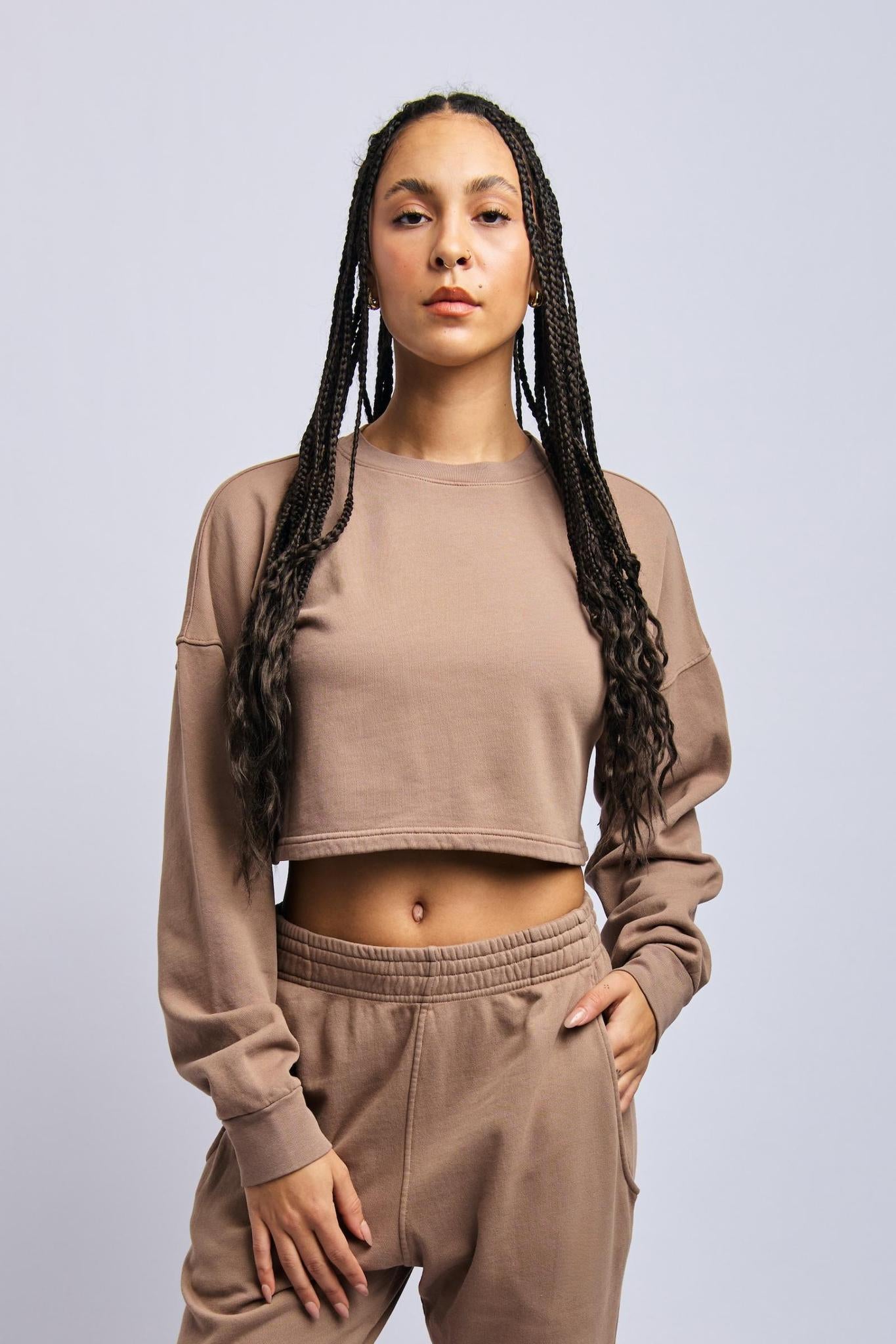 Organic Cropped Sweatshirt, Desert Clay