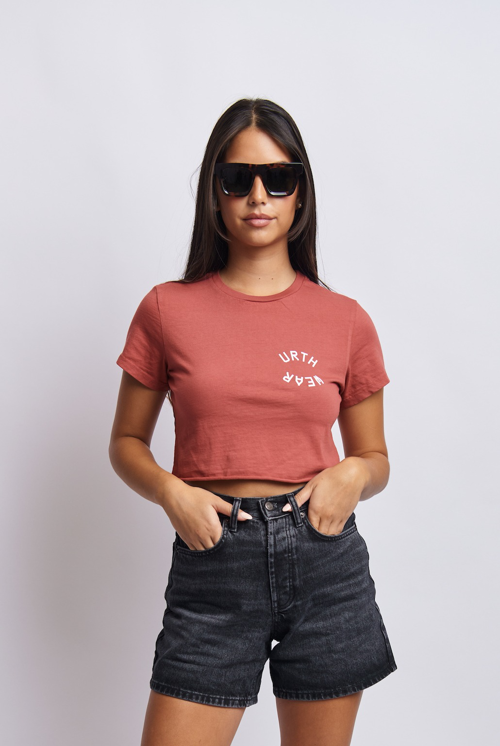 Mortal Planet Cropped Tee, Ash Red