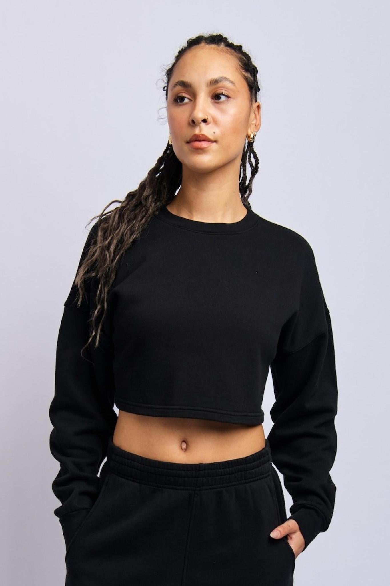 Organic Cropped Sweatshirt, Super Black