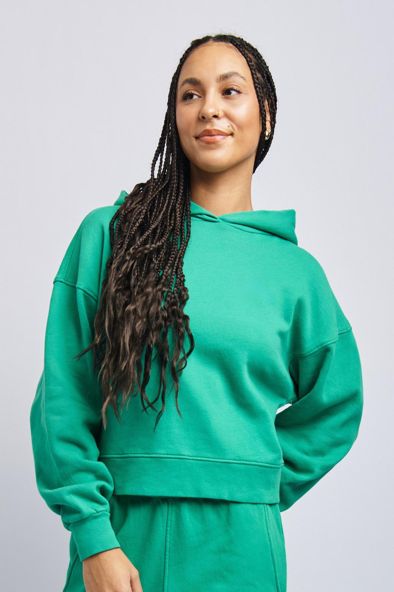 Women's Organic Cropped Hoodie, Digital Green