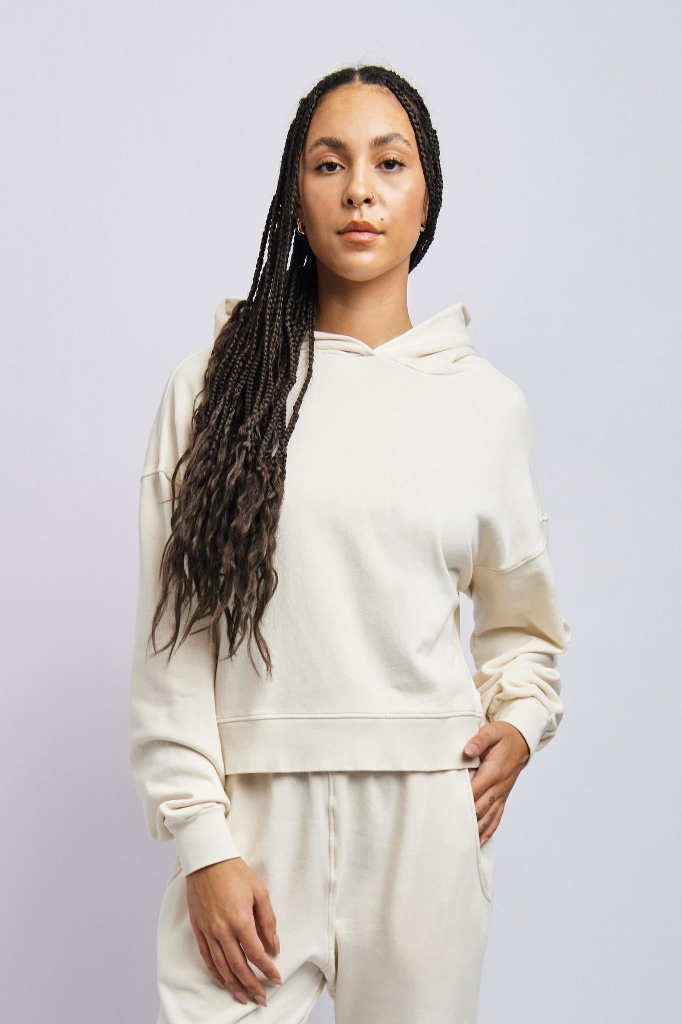 Women's Organic Cropped Hoodie, Alabaster White